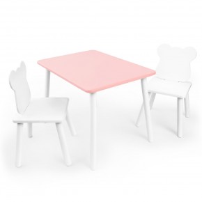 Детский комплект стол и два стула «Мишка» Rolti Baby (розовый/белый, массив березы/мдф) в Ижевске - izhevsk.ok-mebel.com | фото