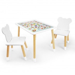 Детский комплект стол и два стула Мишка Rolti Baby с накладкой Алфавит (белая столешница/белое сиденье/береза ножки) в Ижевске - izhevsk.ok-mebel.com | фото