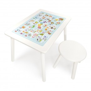 Детский комплект стол и табурет круглый Rolti Baby с накладкой Алфавит (белая столешница/белое сиденье/белые ножки) в Ижевске - izhevsk.ok-mebel.com | фото
