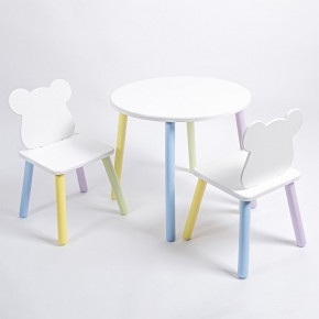 Комплект детский стол КРУГЛЫЙ и два стула МИШКА ROLTI Baby (белая столешница/белое сиденье/цветные ножки) в Ижевске - izhevsk.ok-mebel.com | фото