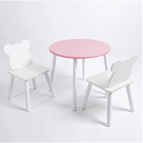 Комплект детский стол КРУГЛЫЙ и два стула МИШКА ROLTI Baby (розовая столешница/белое сиденье/белые ножки) в Ижевске - izhevsk.ok-mebel.com | фото
