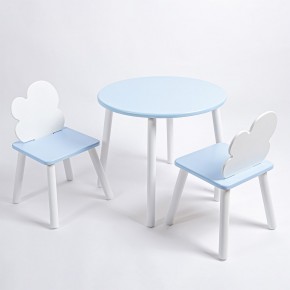Комплект детский стол КРУГЛЫЙ и два стула ОБЛАЧКО ROLTI Baby (голубая столешница/голубое сиденье/белые ножки) в Ижевске - izhevsk.ok-mebel.com | фото