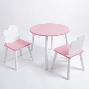 Комплект детский стол КРУГЛЫЙ и два стула ОБЛАЧКО ROLTI Baby (розовая столешница/розовое сиденье/белые ножки) в Ижевске - izhevsk.ok-mebel.com | фото
