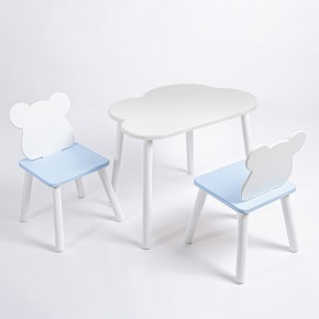 Комплект детский стол ОБЛАЧКО и два стула МИШКА ROLTI Baby (белая столешница/голубое сиденье/белые ножки) в Ижевске - izhevsk.ok-mebel.com | фото