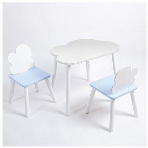 Комплект детский стол ОБЛАЧКО и два стула ОБЛАЧКО ROLTI Baby (белая столешница/голубое сиденье/белые ножки) в Ижевске - izhevsk.ok-mebel.com | фото