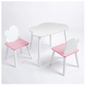 Комплект детский стол ОБЛАЧКО и два стула ОБЛАЧКО ROLTI Baby (белая столешница/розовый сиденье/белые ножки) в Ижевске - izhevsk.ok-mebel.com | фото