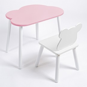 Комплект детский стол ОБЛАЧКО и стул МИШКА ROLTI Baby (розовая столешница/белое сиденье/белые ножки) в Ижевске - izhevsk.ok-mebel.com | фото