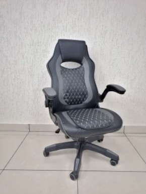 Кресло геймерское Barneo K-37 (черная кожа серые вставки) в Ижевске - izhevsk.ok-mebel.com | фото