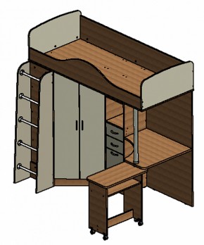 Кровать-чердак "Теремок-1" Дуб молочный/Голубой в Ижевске - izhevsk.ok-mebel.com | фото 3