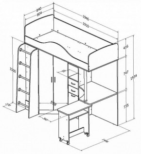 Кровать-чердак "Теремок-1" Дуб молочный/Розовый в Ижевске - izhevsk.ok-mebel.com | фото 2