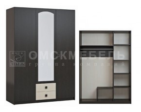 Шкаф 3-х дверный с 2 ящиками с зеркалом Шк51 МС Люсси (венге/дуб девон) в Ижевске - izhevsk.ok-mebel.com | фото