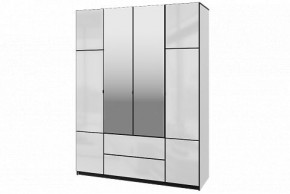 Шкаф 4-х дверный Палермо 02 с ящиками и зеркалом Белый гладкий шелк/Черный гладкий шелк в Ижевске - izhevsk.ok-mebel.com | фото