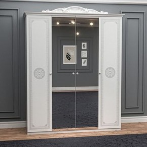 Шкаф 4-х дверный с зеркалами (12.244) Грация (белый/серебро) в Ижевске - izhevsk.ok-mebel.com | фото
