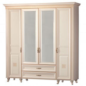 Шкаф для одежды 4-дверный с зеркалом №493 Марлен кремовый белый в Ижевске - izhevsk.ok-mebel.com | фото